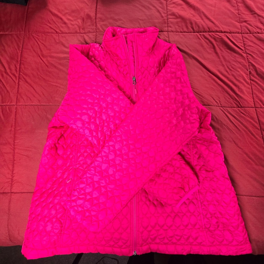 Lands' End 1X Women's Fuschia Pink Zip Up Quilted Coat with Pockets - Picture 8 of 9